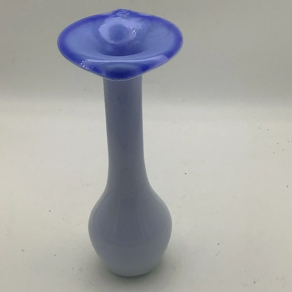 Elegant Art Glass Bud Vase in Blue and White